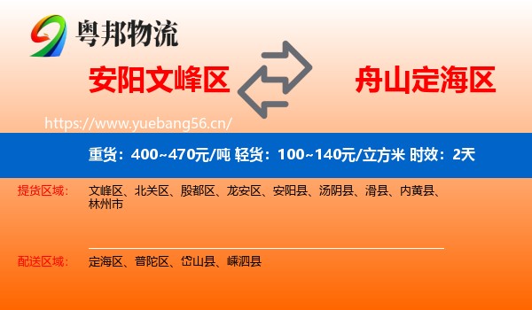 安阳文峰区到定海区物流专线名片