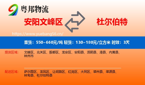 安阳文峰区到杜尔伯特县物流专线名片