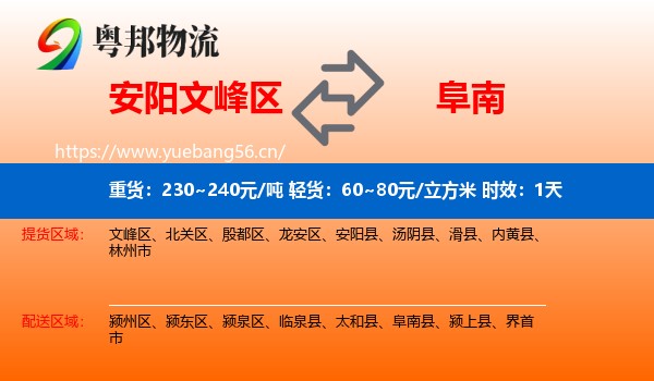 安阳文峰区到阜南县物流专线名片