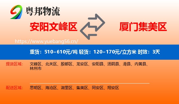 安阳文峰区到集美区物流专线名片