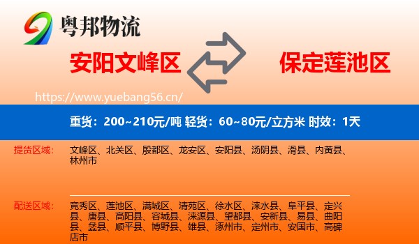 安阳文峰区到莲池区物流专线名片