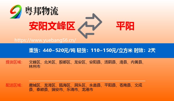 安阳文峰区到平阳县物流专线名片