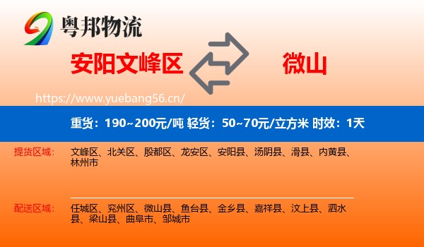 安阳文峰区到微山县物流专线名片