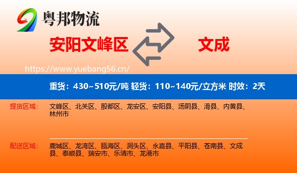 安阳文峰区到文成县物流专线名片
