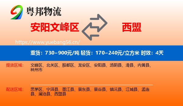 安阳文峰区到西盟县物流专线名片
