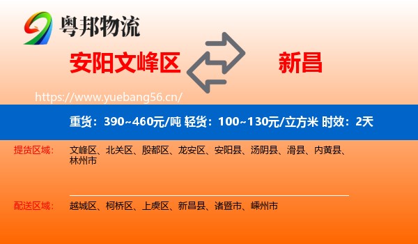 安阳文峰区到新昌县物流专线名片