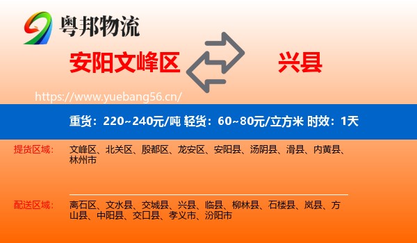 安阳文峰区到兴县物流专线名片