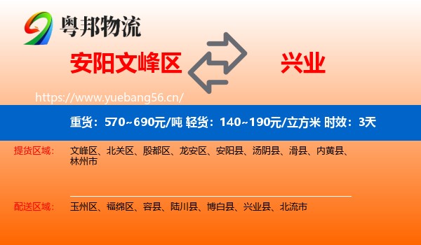 安阳文峰区到兴业县物流专线名片