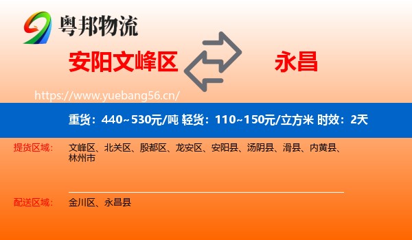 安阳文峰区到永昌县物流专线名片