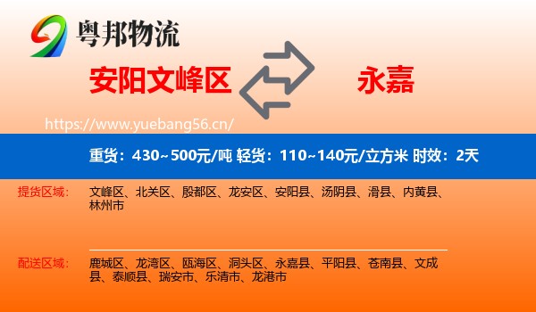 安阳文峰区到永嘉县物流专线名片