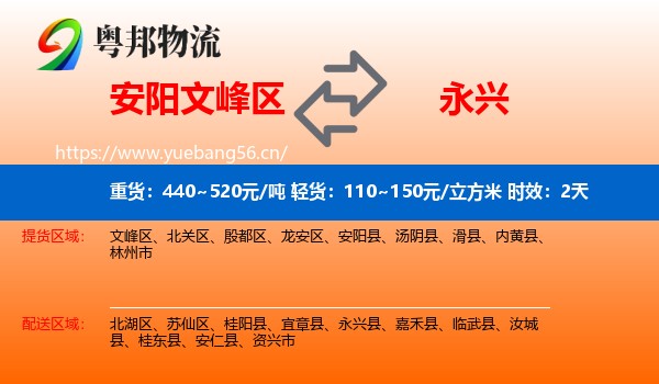 安阳文峰区到永兴县物流专线名片