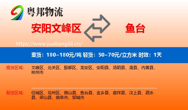安阳文峰区到鱼台县物流专线名片
