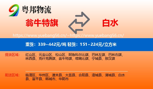 翁牛特旗到白水县物流