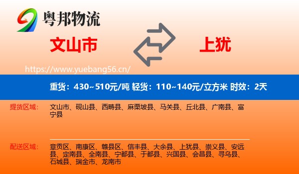 文山市到上犹县物流专线名片