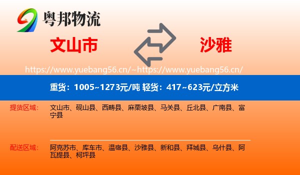 文山市到沙雅县物流