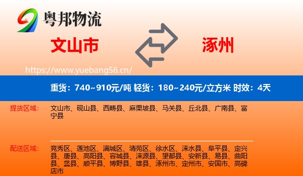 文山市到涿州市物流专线名片