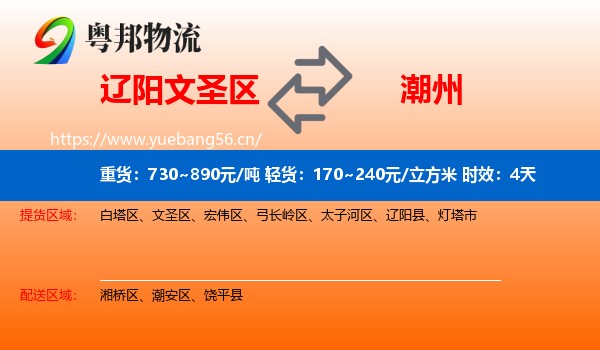 辽阳文圣区到潮州物流专线名片