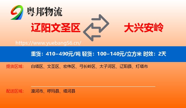 辽阳文圣区到大兴安岭物流专线名片
