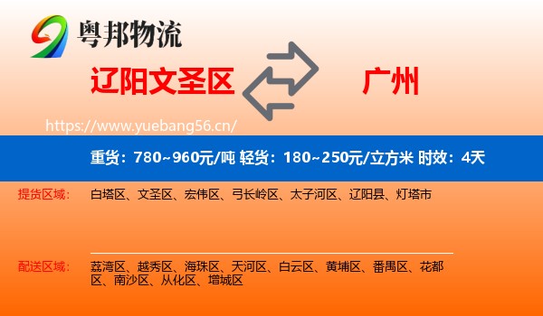 辽阳文圣区到广州物流专线名片