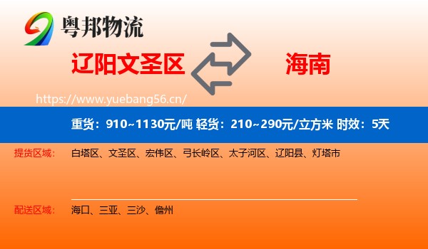 辽阳文圣区到海南物流专线名片