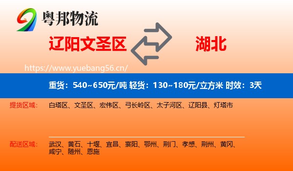 辽阳文圣区到湖北物流专线名片