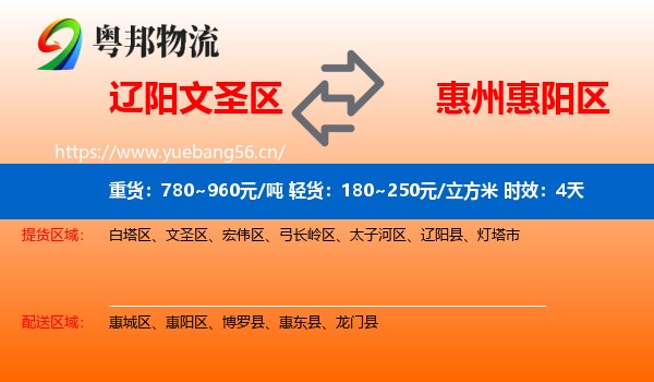 辽阳文圣区到惠阳区物流专线名片