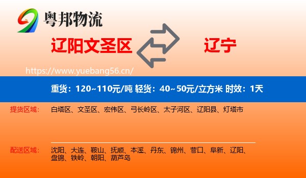 辽阳文圣区到辽宁物流专线名片