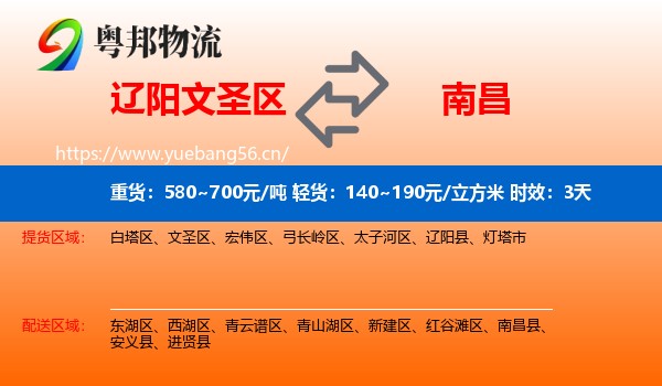 辽阳文圣区到南昌物流专线名片