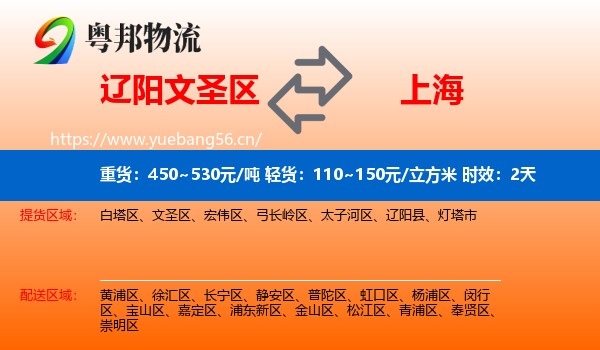 辽阳文圣区到上海物流专线名片