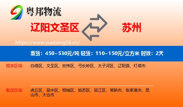 辽阳文圣区到苏州物流专线名片