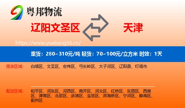 辽阳文圣区到天津物流专线名片