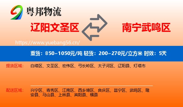 辽阳文圣区到武鸣区物流专线名片