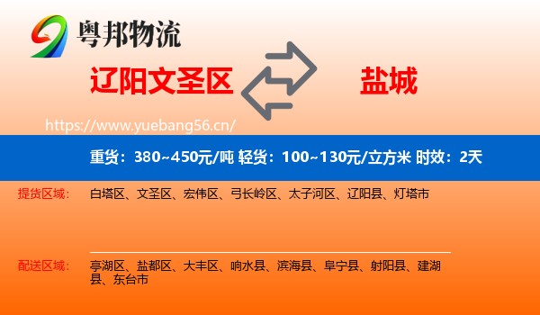 辽阳文圣区到盐城物流专线名片