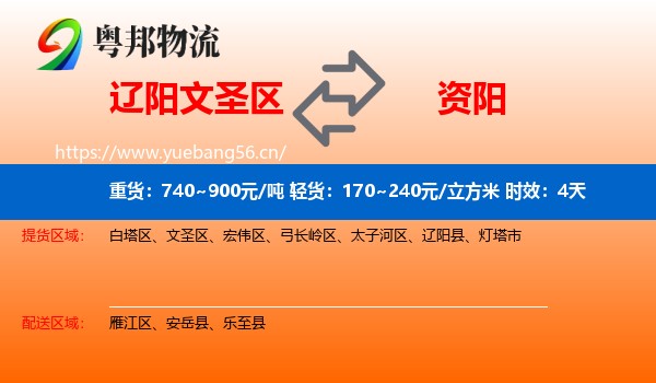 辽阳文圣区到资阳物流 辽阳文圣区到资阳物流专线名片