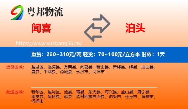 闻喜到泊头市物流专线名片