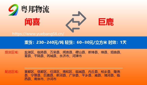 闻喜到巨鹿县物流专线名片
