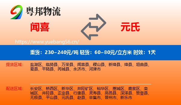 闻喜到元氏县物流专线名片