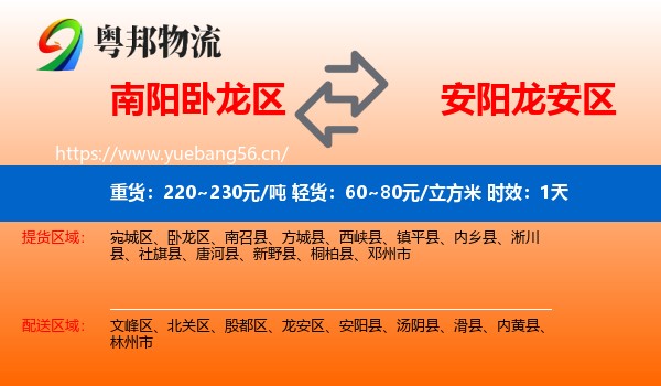 南阳卧龙区到龙安区物流专线名片