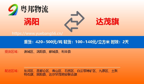 涡阳到达尔罕茂明安联合旗物流专线名片