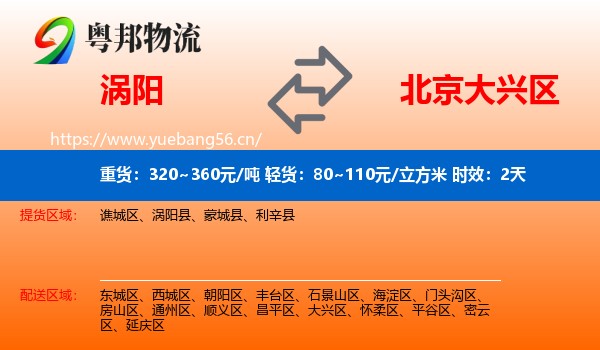 涡阳到大兴区物流 涡阳到大兴区物流专线名片