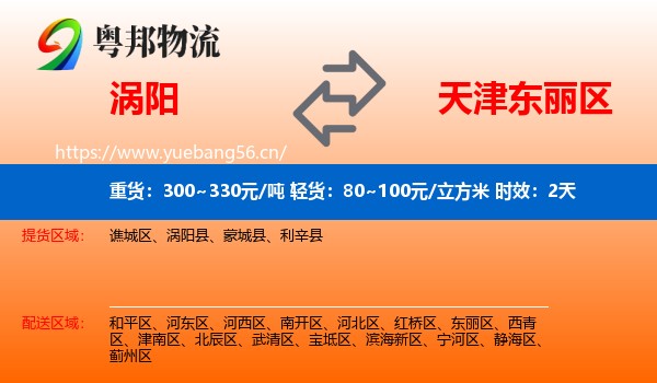 涡阳到东丽区物流专线名片