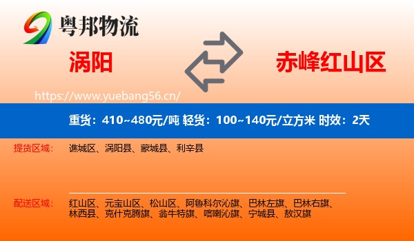 涡阳到红山区物流专线名片