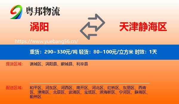 涡阳到静海区物流专线名片