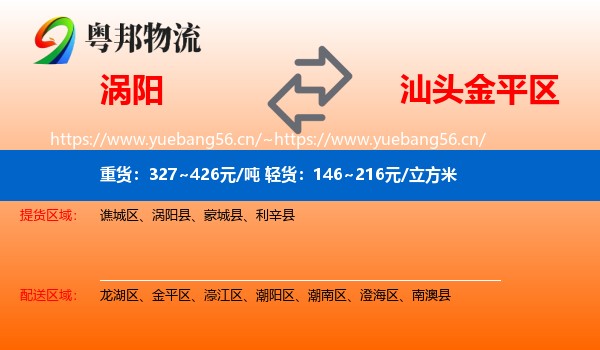涡阳到金平区物流