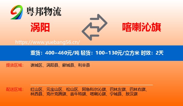 涡阳到喀喇沁旗物流专线名片