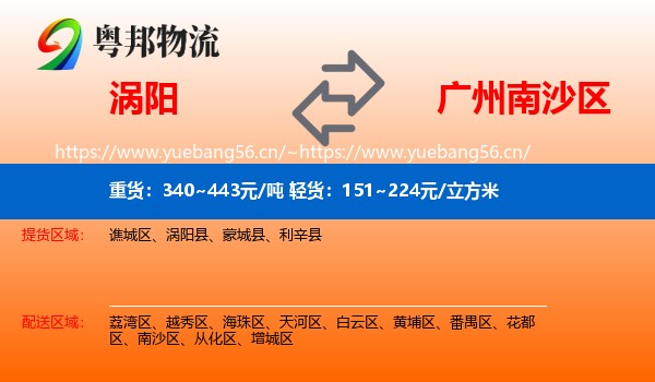 涡阳到南沙区物流