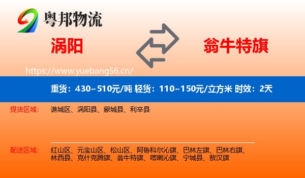 涡阳到翁牛特旗物流专线名片