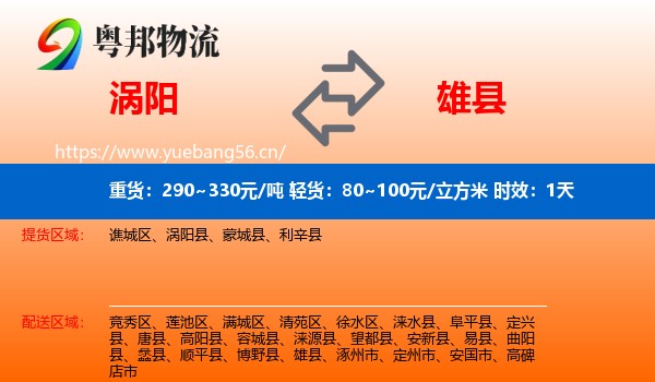 涡阳到雄县物流专线名片