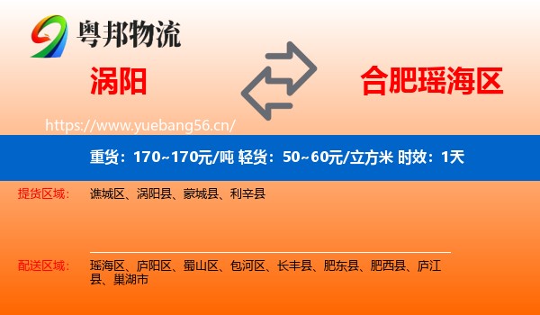 涡阳到瑶海区物流专线名片
