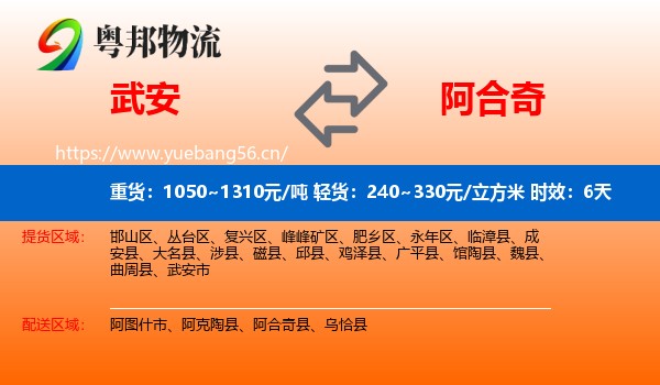 武安到阿合奇县物流专线名片